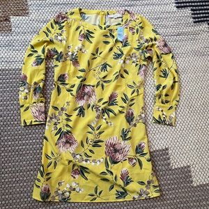 Loft yellow long sleeve flower dress in size 8 petite. New with tags.